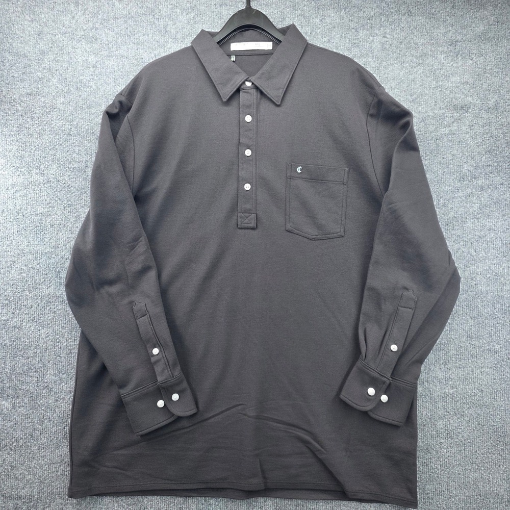 Criquet Mens XXL Slim Fit Long Sleeve Polo Shirt Charcoal Gray Pima Cotton